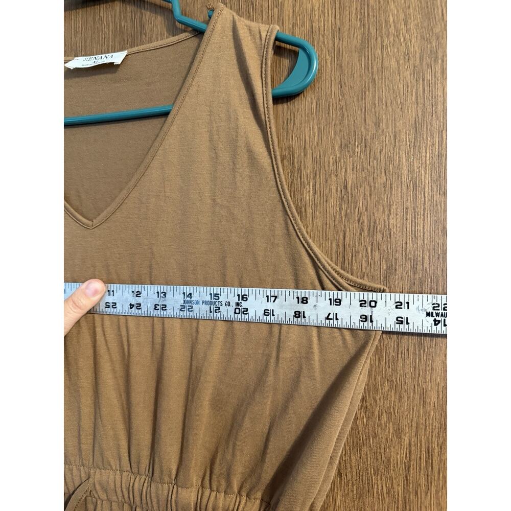 Zenana XL Brown Casual sleeveless drawstring waist tshirt dress vneck fall base - Picture 4 of 7